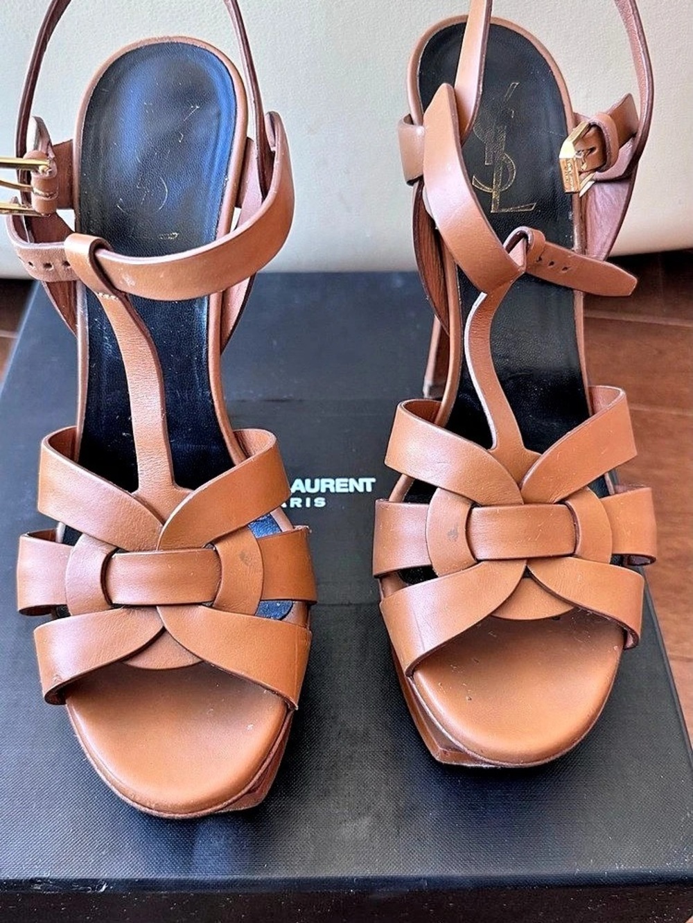Saint Laurent Tribute Platform Sandal Strappy Platform Heels in Brown US 39